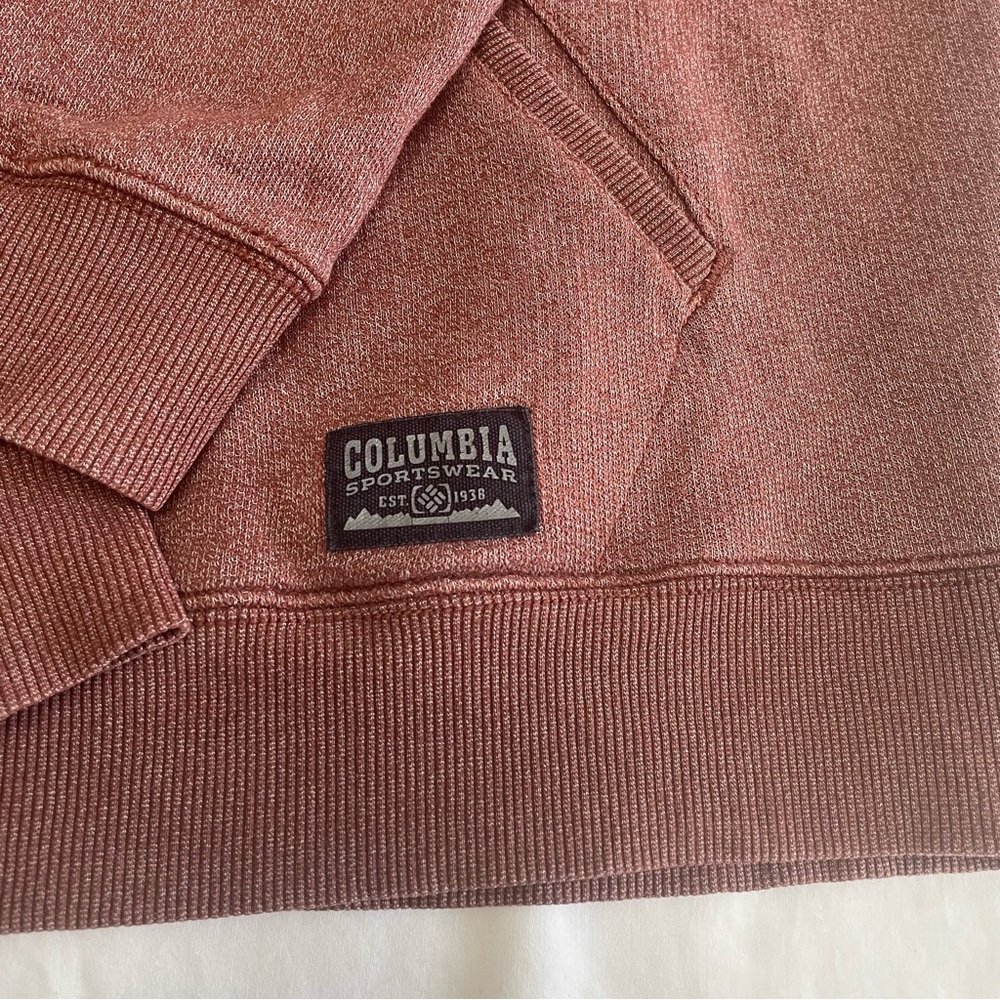 Columbia Men's Quarter Zip Sweater Pullover Brick Red Kangaroo Pocket Large - Picture 5 of 9
